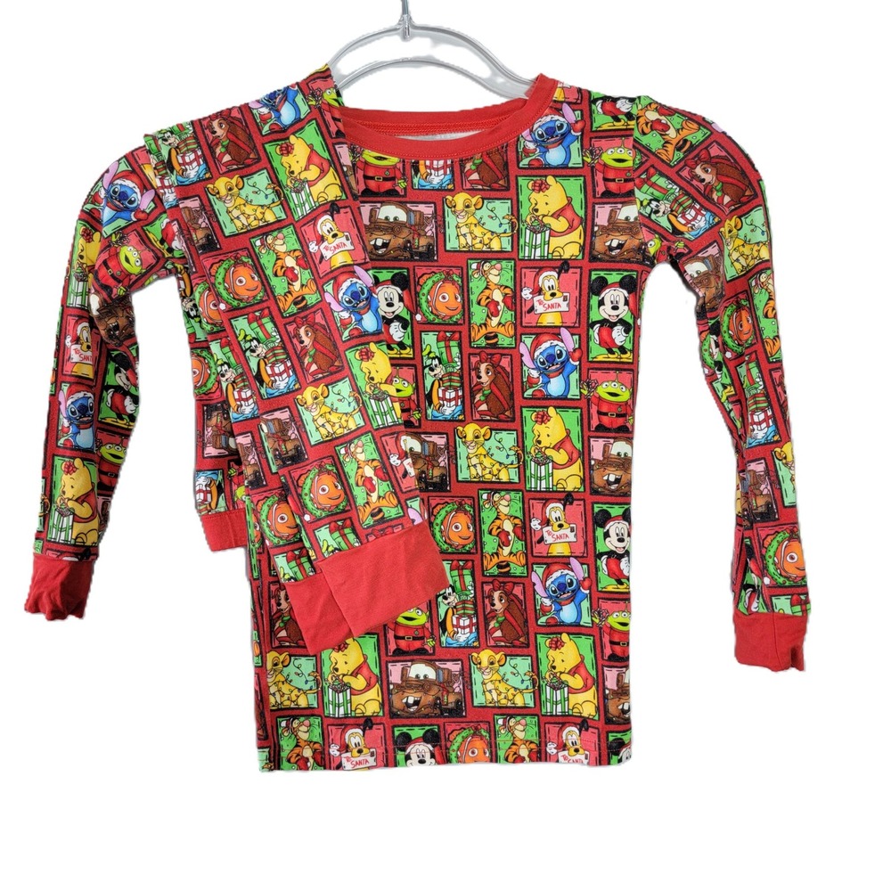 Blush Lotus Bamboo Pajamas Set Size 5/6 Long Sleeve‎ Pants Red Disney Christmas